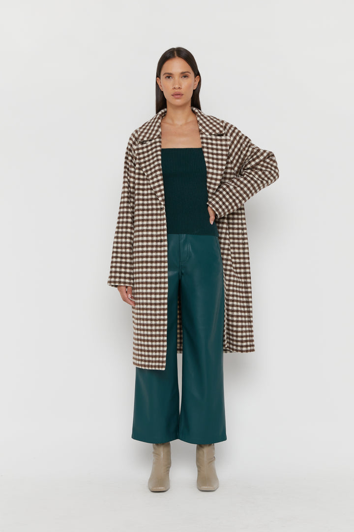HOUNDSTOOTH COAT in Chocolate Brown Check — alternate angle