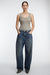 BUTTONED WAIST BARREL CURVED LEG JEAN