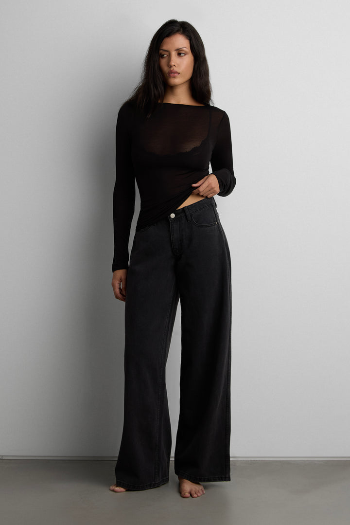 WASHED WIDE LEG JEAN in Black — alternate angle
