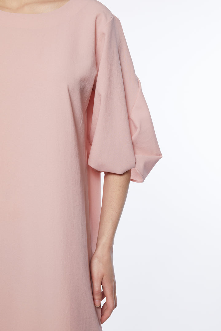 TWIST PUFF SLEEVE MIDI DRESS in Pink — alternate angle