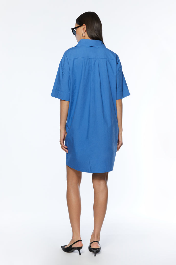 SHORT SLEEVE SHIRT DRESS in Cobalt Blue — alternate angle