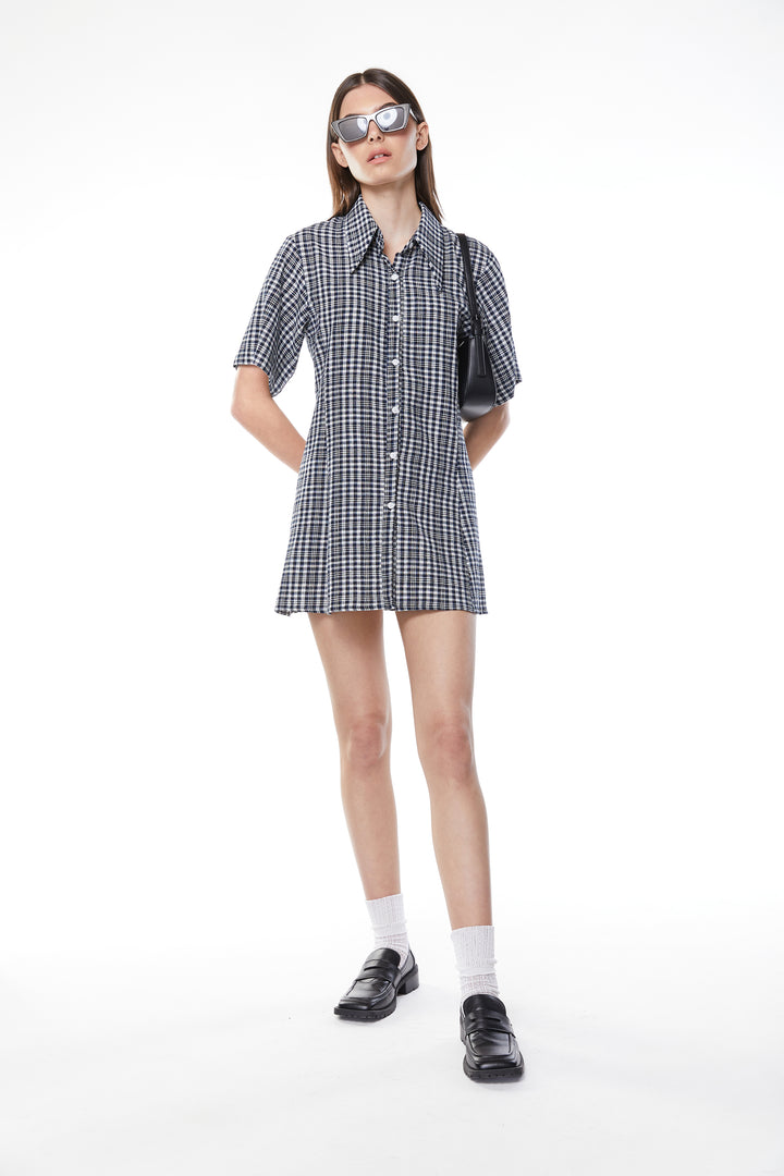 PLAID MINI DRESS in Navy Plaid — alternate angle