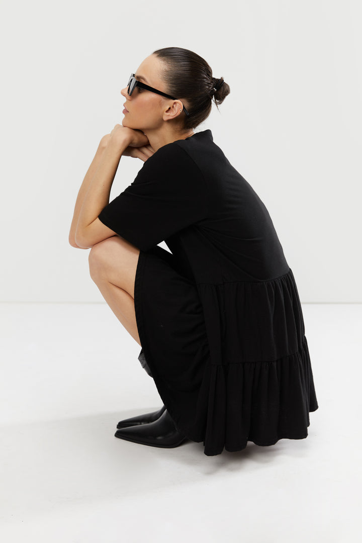 TIERED T-SHIRT DRESS in Black — alternate angle