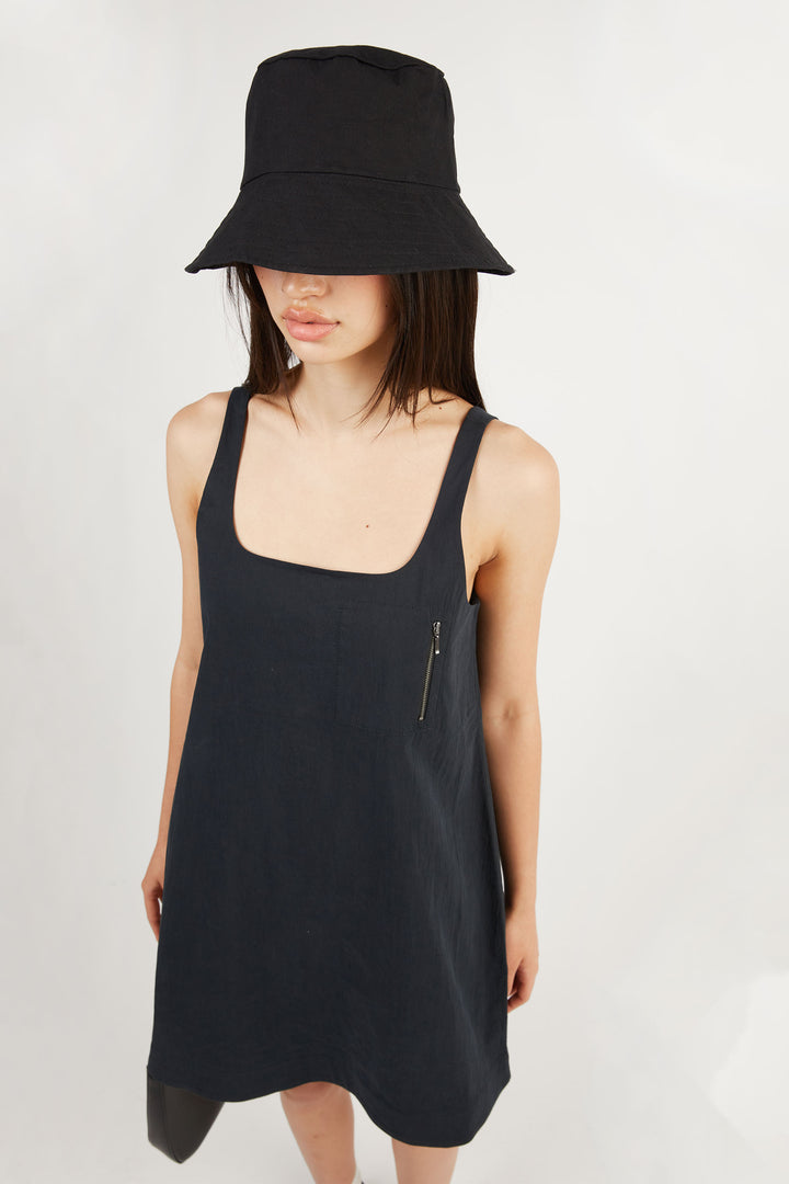 COTTON NYLON BLEND MINI DRESS in Black — alternate angle