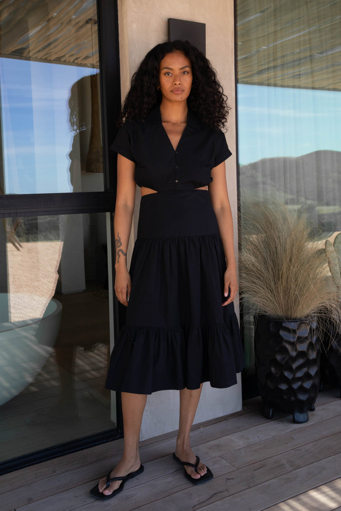 Tiered Midi Dress with Cutouts | OAK + FORT OAK + FORT USA Tiered Midi Dress with Cutouts | OAK + FORT OAK + FORT USA