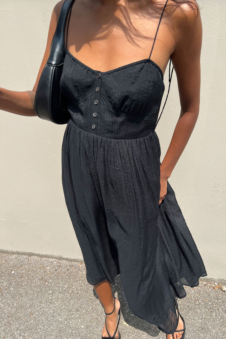 MIDI CRINKLE VIOLE DRESS in Black — alternate angle