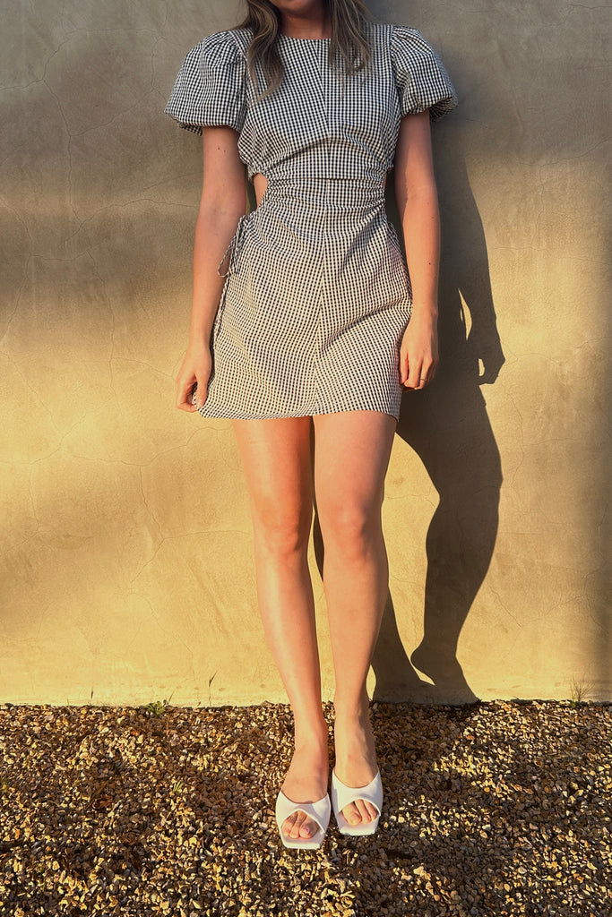 Gingham Mini Dress with Side Cutouts