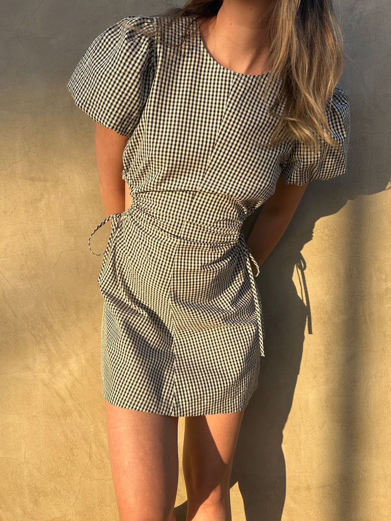 GINGHAM MINI DRESS WITH SIDE CUTOUTS GINGHAM MINI DRESS WITH SIDE CUTOUTS