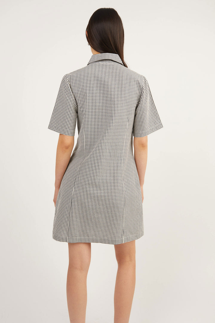 COLLARED MINI GINGHAM DRESS in Cream Navy — alternate angle