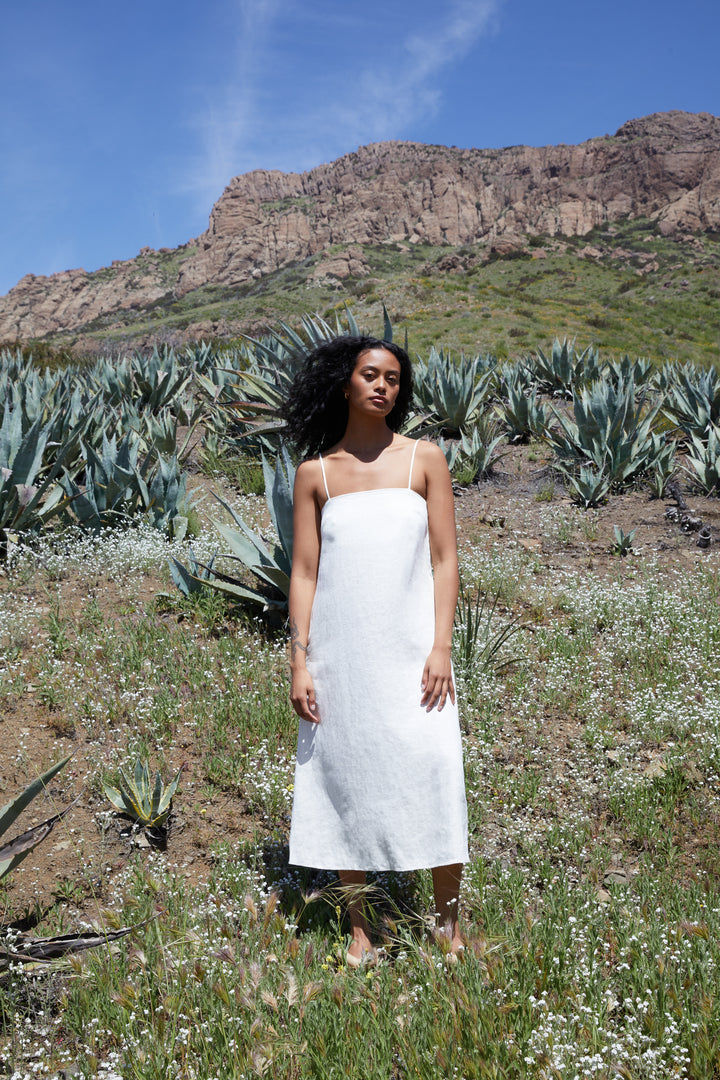 100% LINEN TENT DRESS in Cream — alternate angle