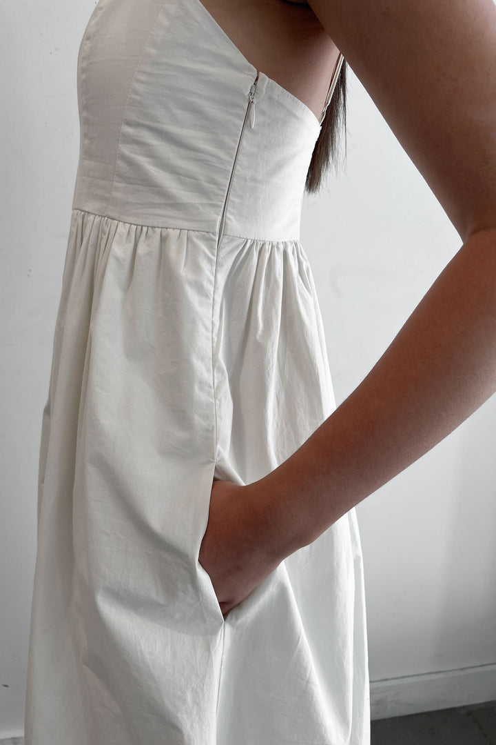 SWEETHEART NECKLINE POPLIN MIDI DRESS in Cream — alternate angle