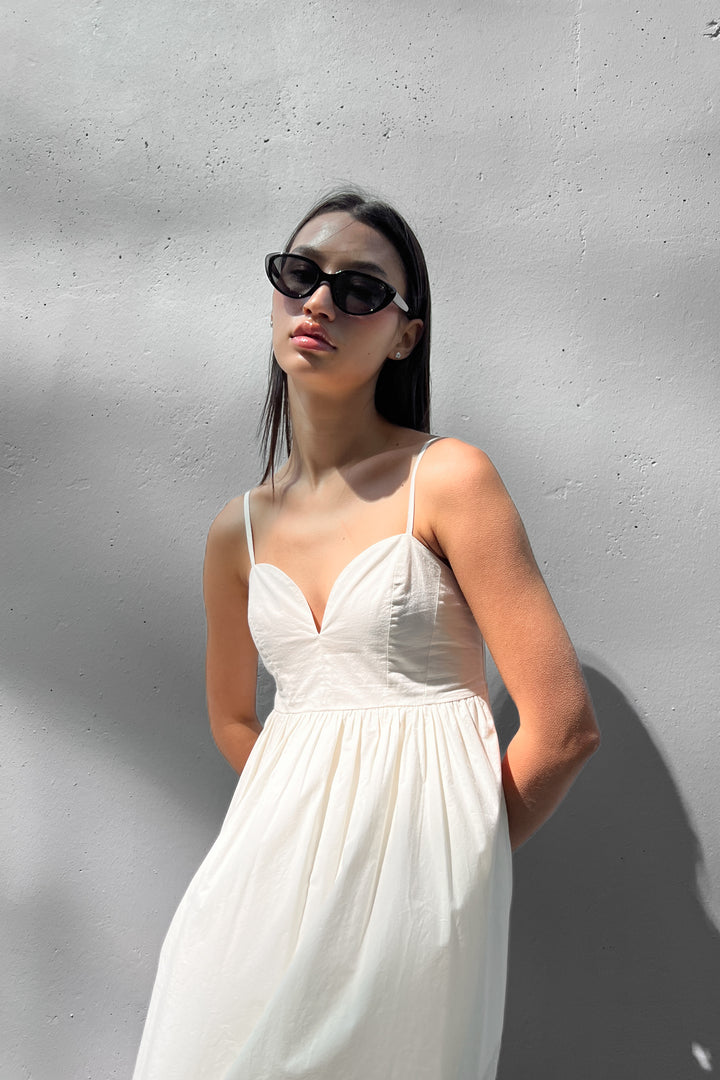 SWEETHEART NECKLINE POPLIN MIDI DRESS in Cream — alternate angle