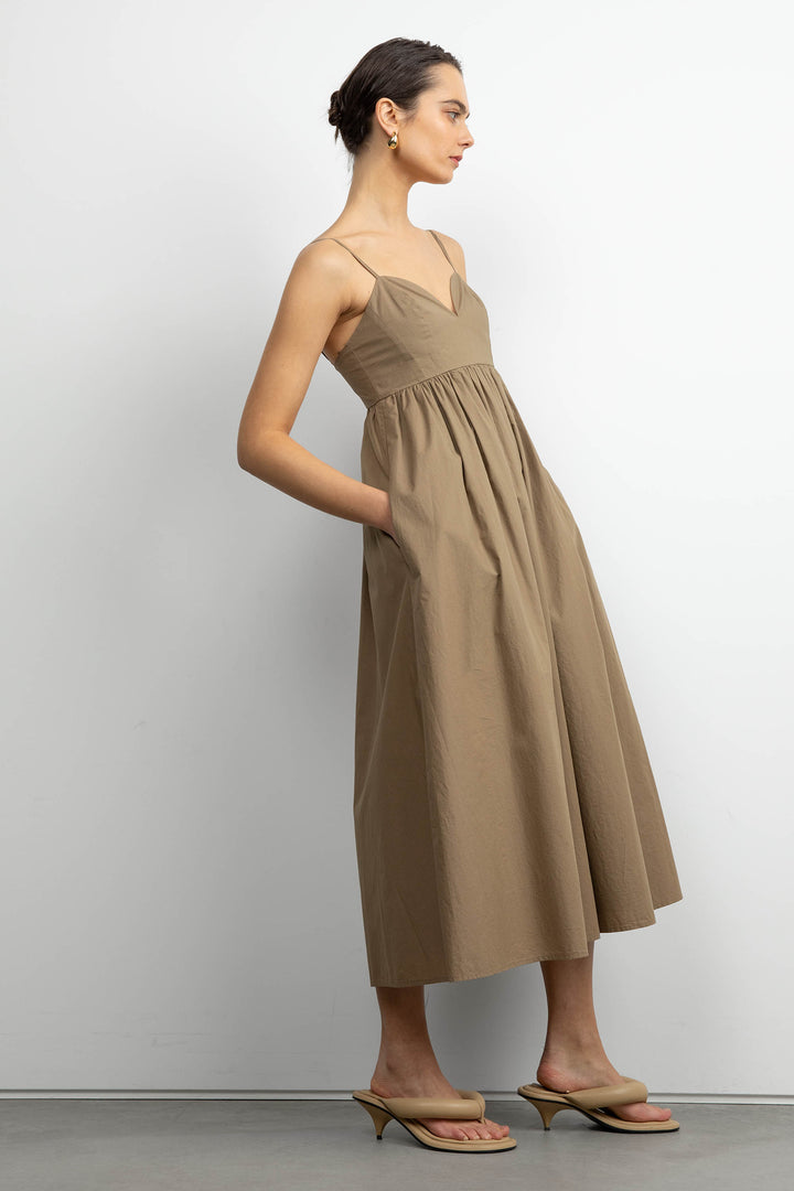 SWEETHEART NECKLINE POPLIN MIDI DRESS in LEAD GRAY — alternate angle