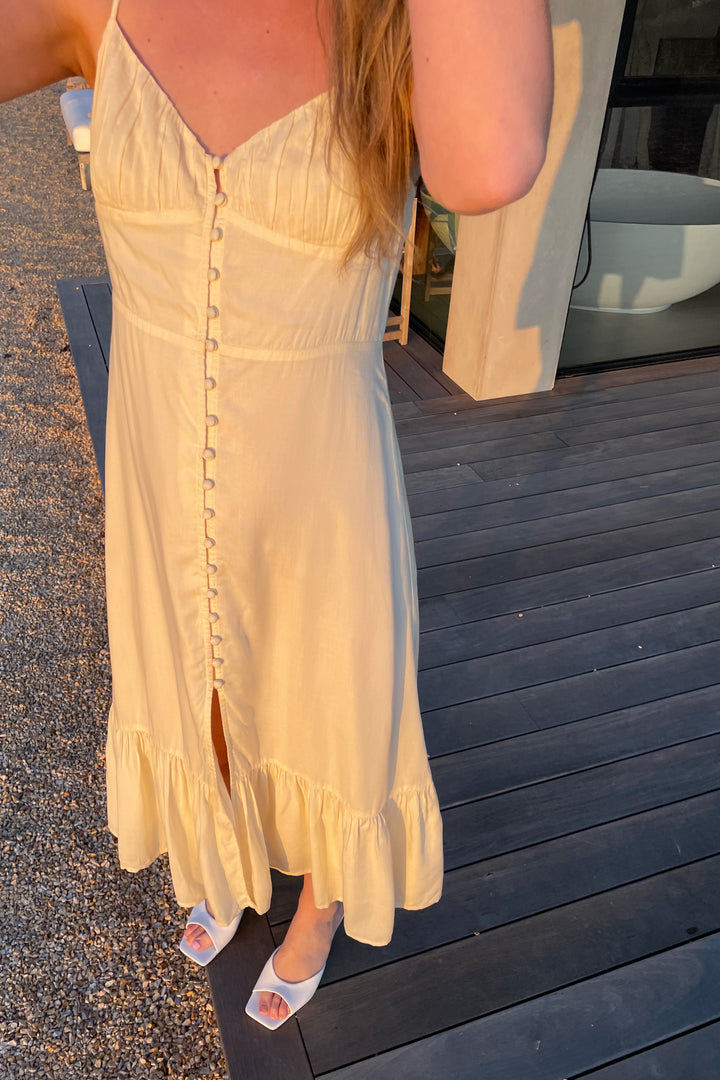 BUTTON UP MIDI DRESS in Vanilla Custard — alternate angle