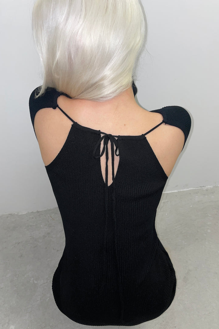 RIB-KNIT MINI DRESS WITH CUTOUTS in Black — alternate angle