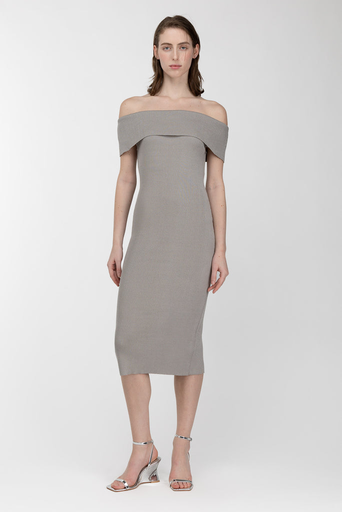 strapless open back dress Ribbed Off The Shoulder Midi Dress