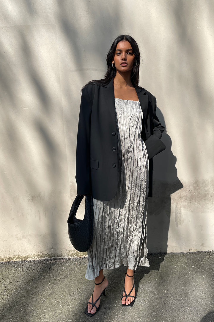 CRINKLED MIDI DRESS in SAGE — alternate angle