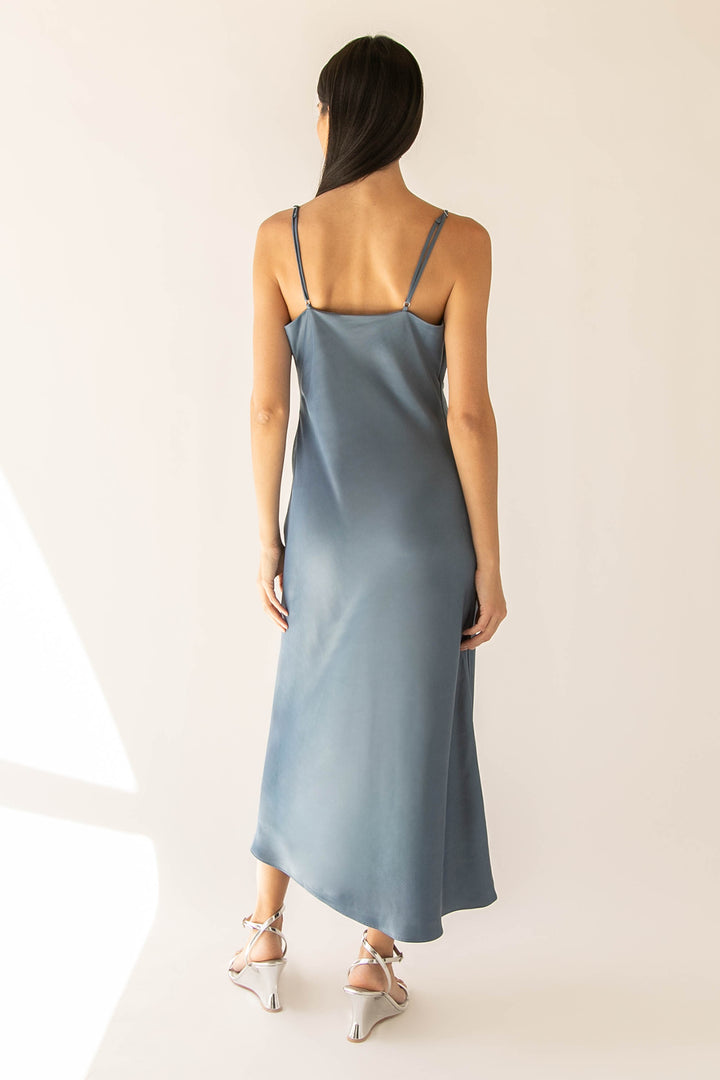 SATIN V-NECK SLIP MIDI DRESS