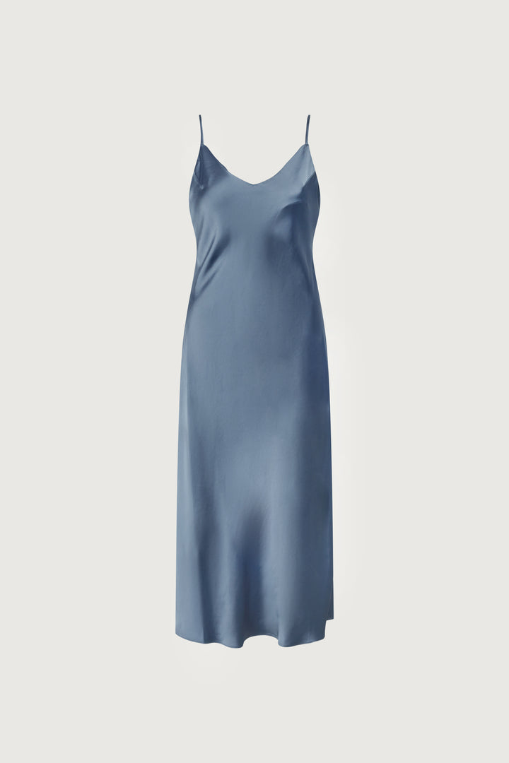 SATIN V-NECK SLIP MIDI DRESS