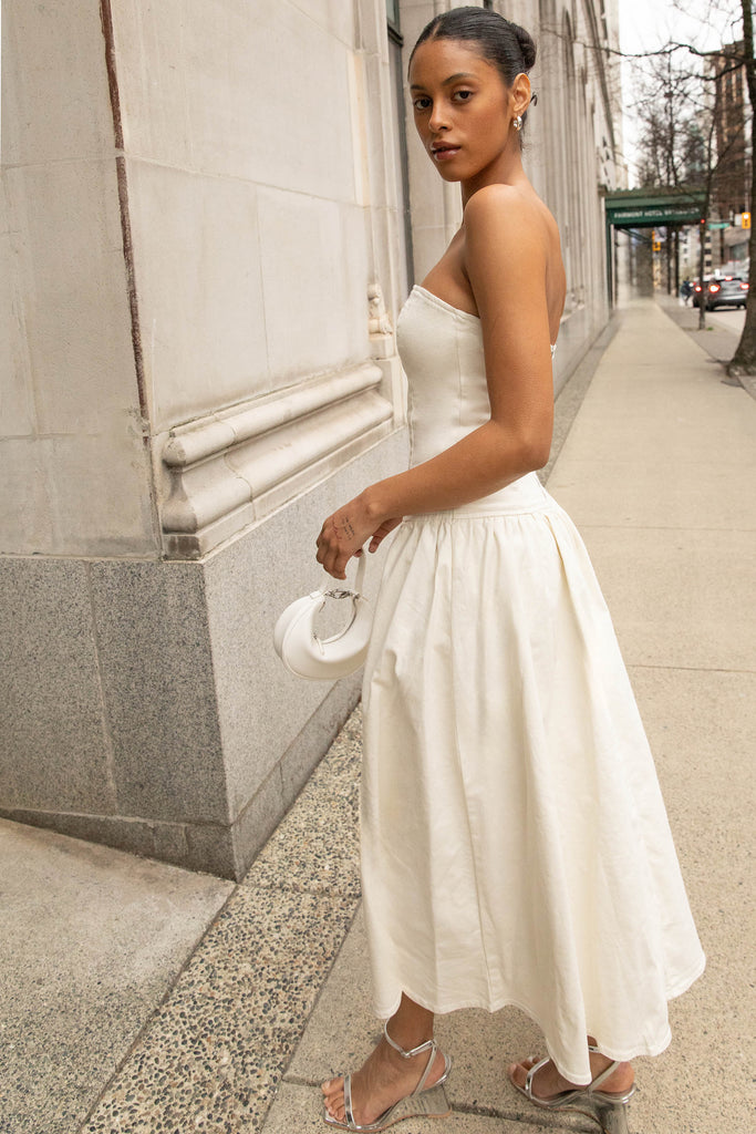 DROP-WAIST STRAPLESS TWILL DRESS Black / Small