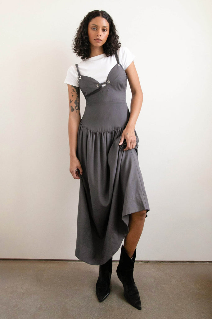 Drop-Waist Dress with Metal Eyelets | OAK + FORT ASPHALT / Extra Small Drop-Waist Dress with Metal Eyelets | OAK + FORT ASPHALT / Extra Small