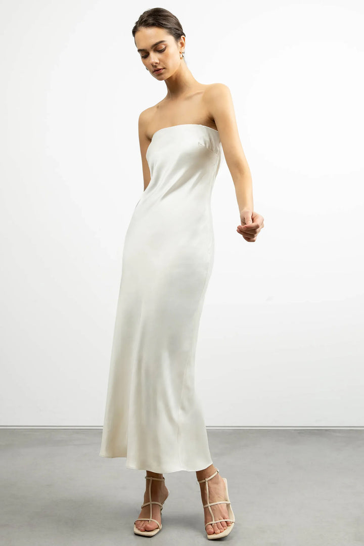 STRAPLESS SATIN DRESS