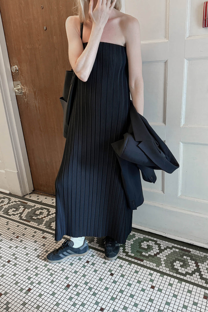PLEATED TUBE DRESS in Black — alternate angle