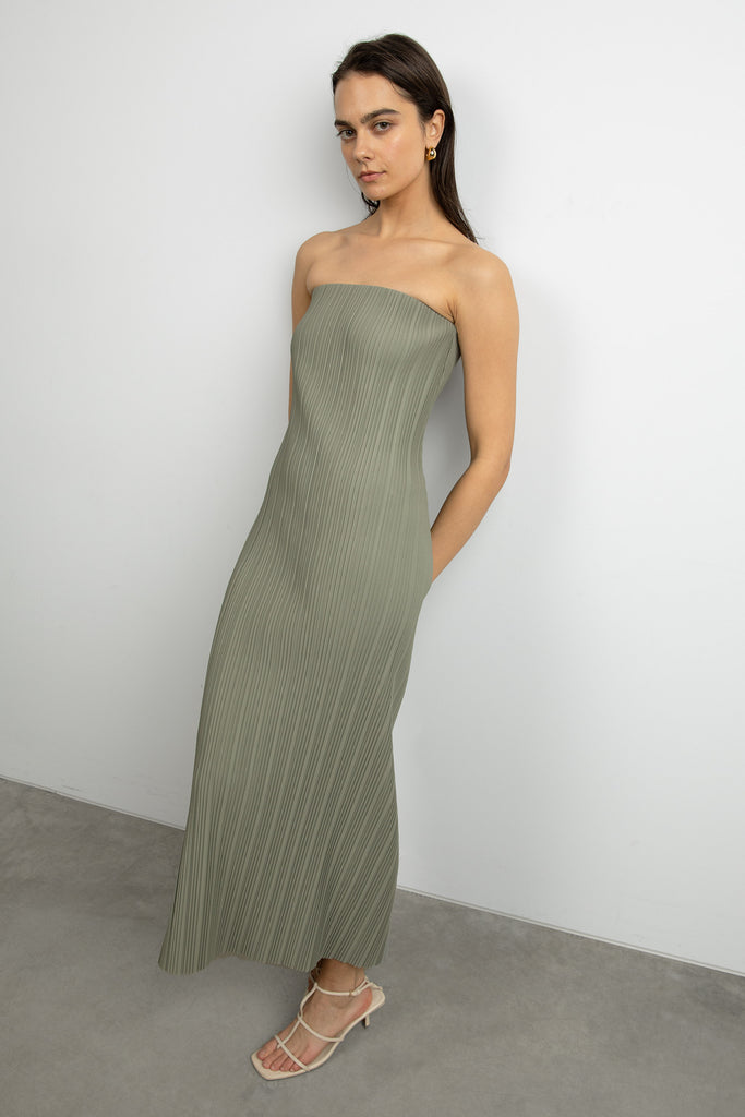 pleated hem tube dress Enchnt Coffee Brown Pleated Tube Dress Wedding Guest Women Maxi Summer Party Formal Gowns Strapless A-Line High Waist Woven Fabric Elegant L,L