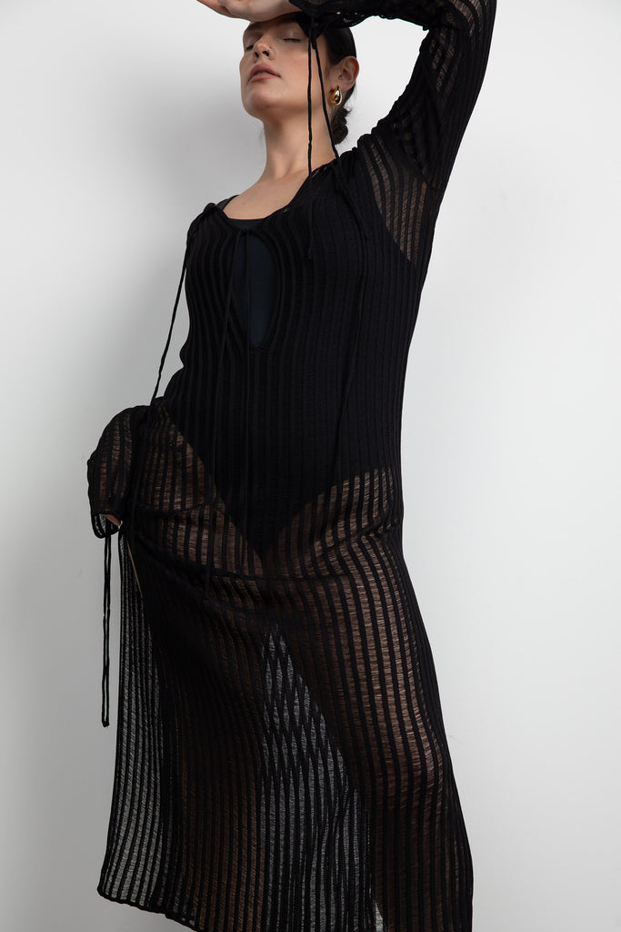Reversible Sheer Rib-Knit Dress Swim Coverup