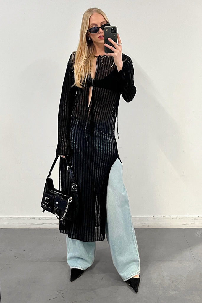Reversible Sheer Rib-Knit Dress Swim Coverup