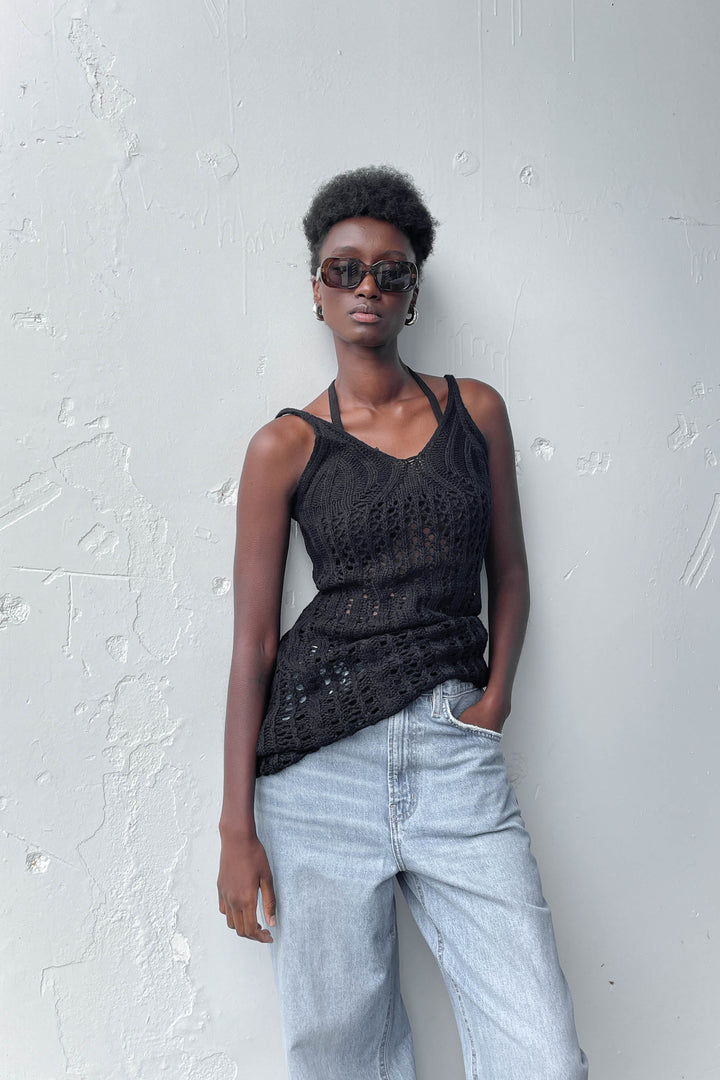 CROCHET MINI DRESS COVERUP in Black — alternate angle
