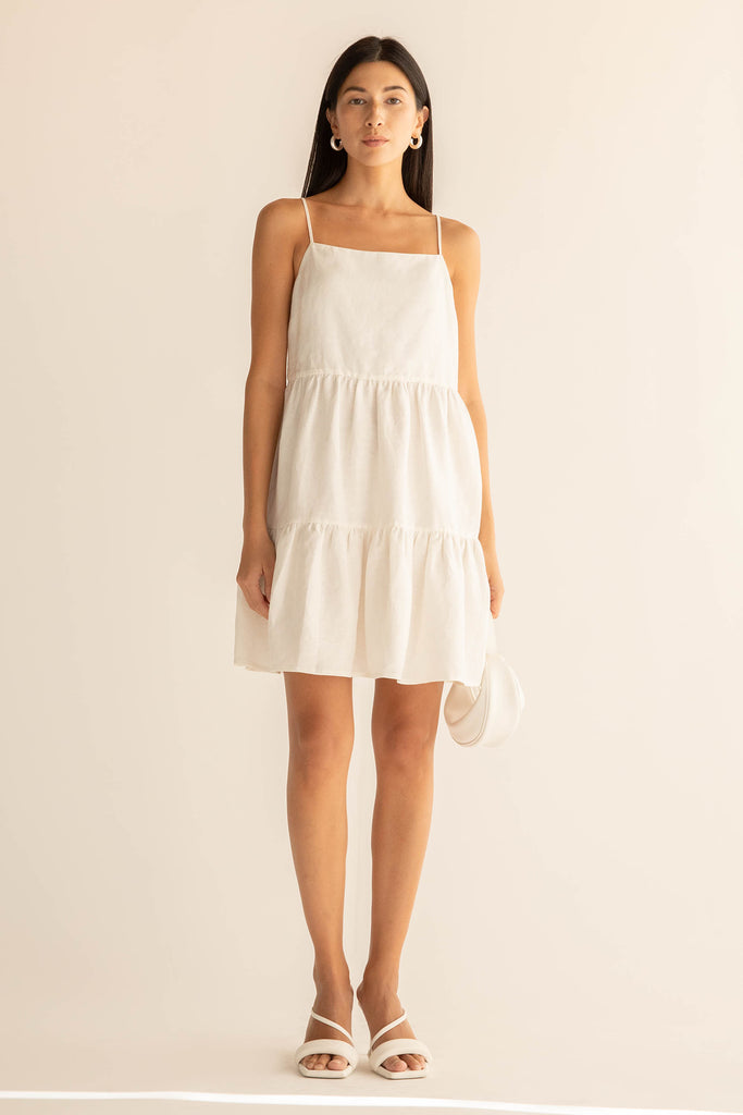 Linen Blend Tiered Mini Dress | OAK + FORT OAK + FORT USA Linen Blend Tiered Mini Dress | OAK + FORT OAK + FORT USA