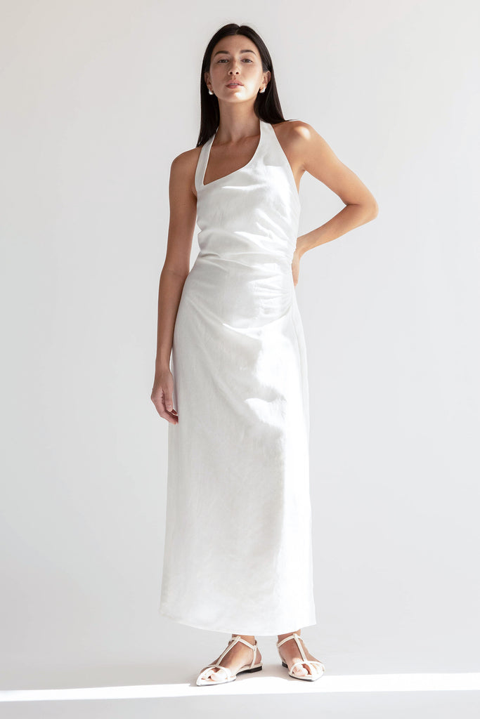 Linen Blend Asymmetric Halter Maxi Dress | OAK + FORT OAK + FORT USA Linen Blend Asymmetric Halter Maxi Dress | OAK + FORT OAK + FORT USA