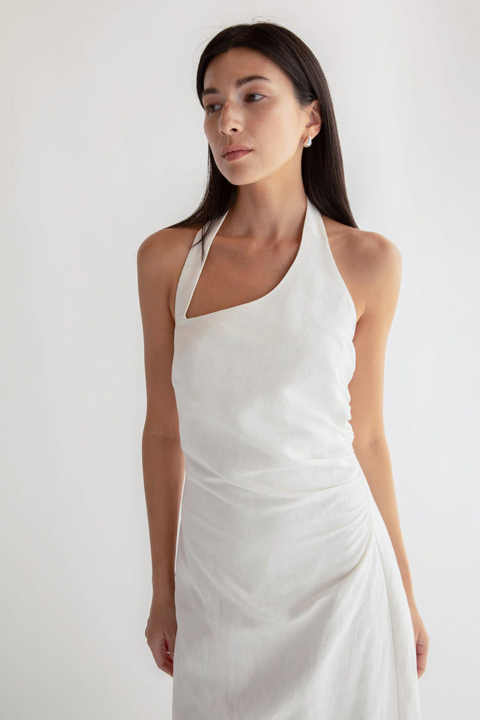 Linen Blend Asymmetric Halter Maxi Dress | OAK + FORT OAK + FORT USA Linen Blend Asymmetric Halter Maxi Dress | OAK + FORT OAK + FORT USA