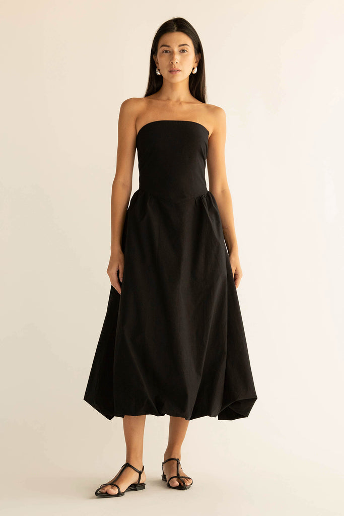 STRAPLESS BUBBLE HEM DRESS Black / Medium STRAPLESS BUBBLE HEM DRESS Black / Medium