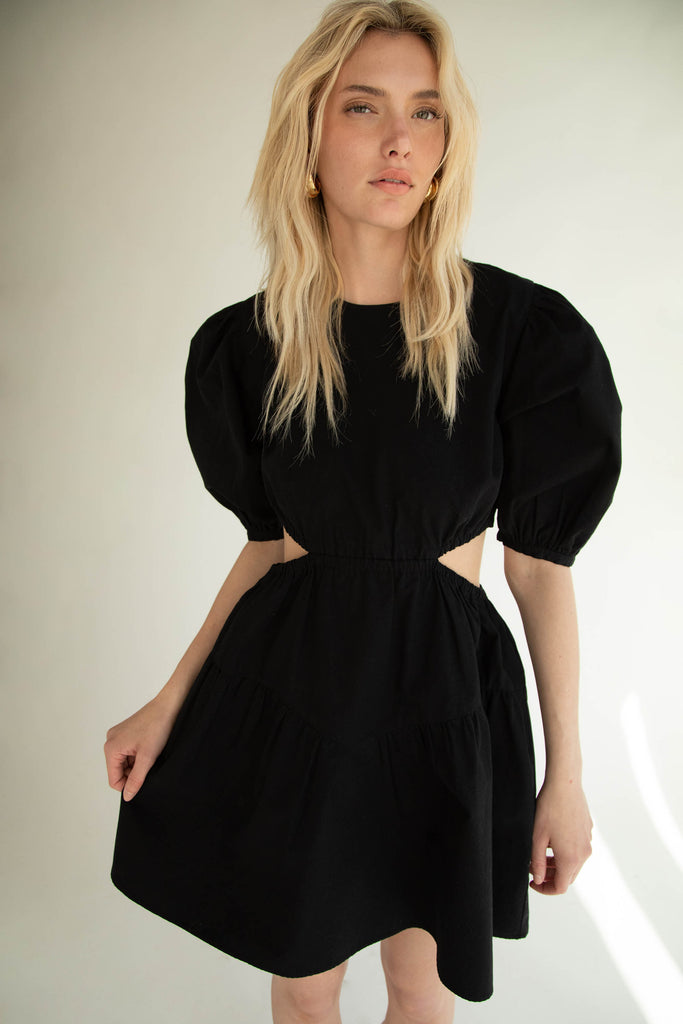 Puff Sleeve Mini Dress with Cutouts