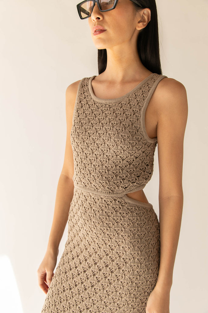 Midi Crochet Dress with Back Cutout | Oak + Fort Taupe / Extra Large Midi Crochet Dress with Back Cutout | Oak + Fort Taupe / Extra Large