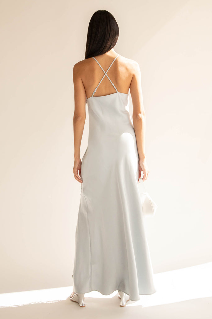 Satin Maxi Dress with Lace Trim Slit | OAK + FORT OAK + FORT USA Satin Maxi Dress with Lace Trim Slit | OAK + FORT OAK + FORT USA