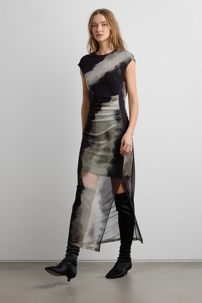 Sleeveless Patterened Mesh Maxi Dress