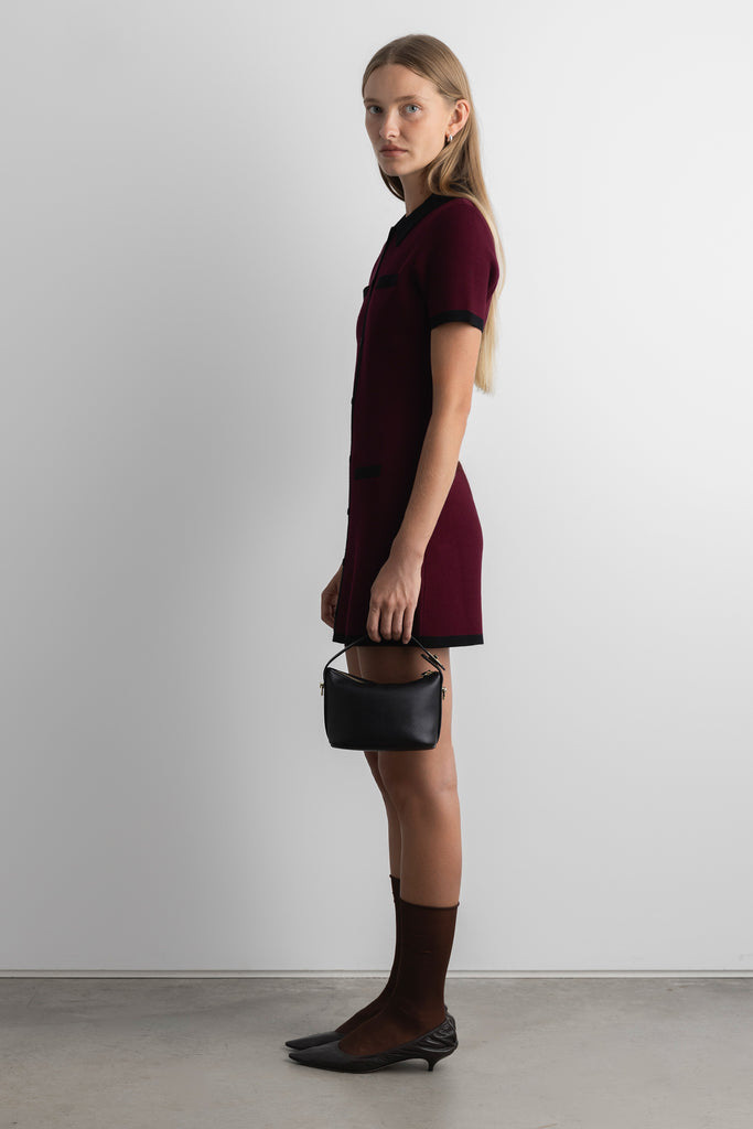 COLLARED CONTRAST TRIM KNIT MINI DRESS COLLARED CONTRAST TRIM KNIT MINI DRESS