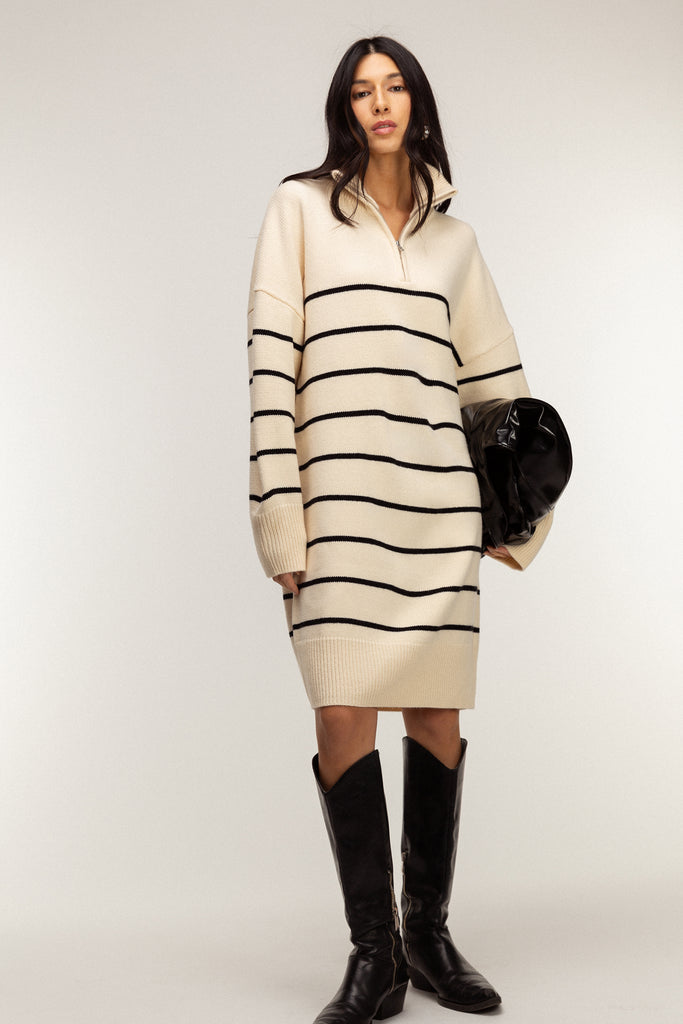 Striped Half-Zip Knit Dress