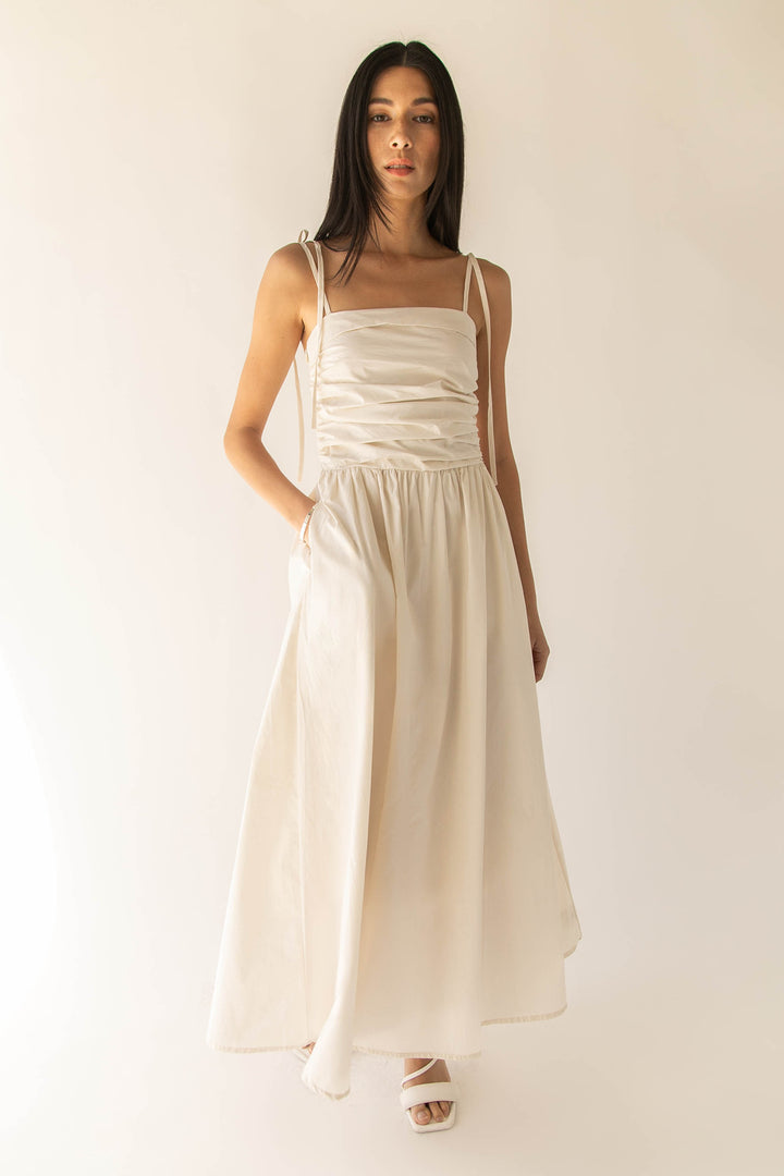 RUCHED MIDI DRESS in Ivory — alternate angle