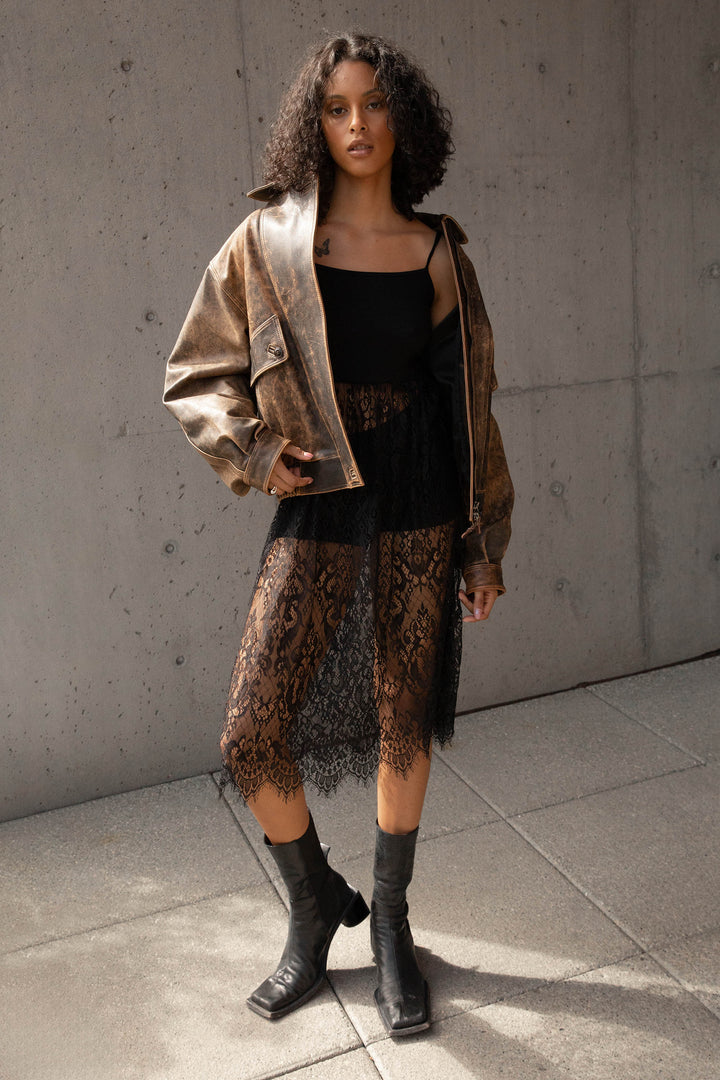 TANK DRESS WITH LACE SKIRT in Black — alternate angle