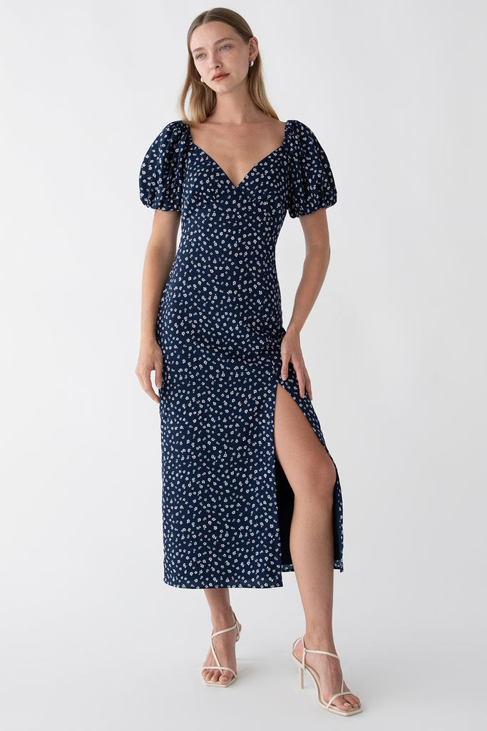 princess polly baby blue dress Navy Coast Short Sleeve Satin Polka-Dot Wrap Dress main image 0