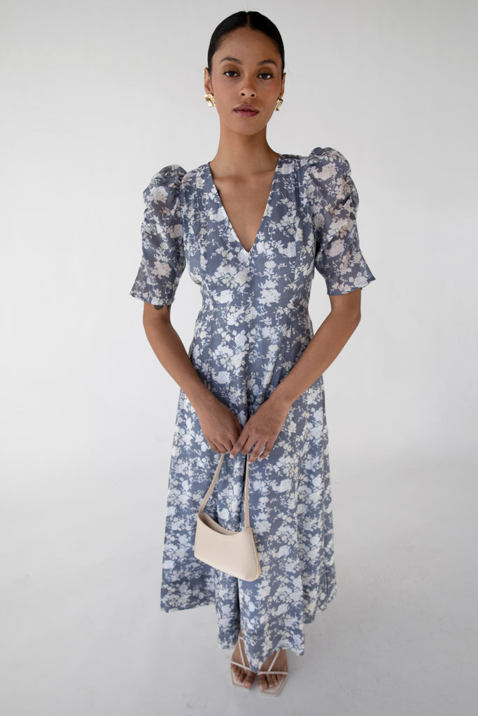 uo floral puff sleeve maxi dress V-NECK PUFF SLEEVE FLORAL MAXI DRESS