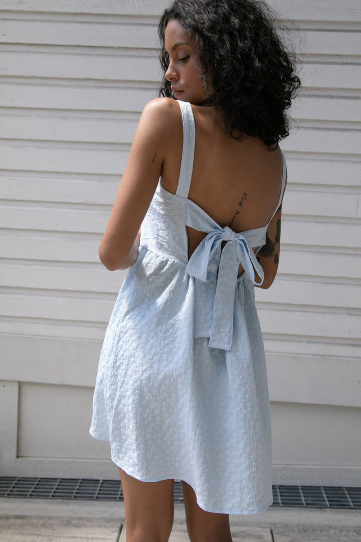 MINI FLORAL FABRIC DRESS in Sky Blue — alternate angle