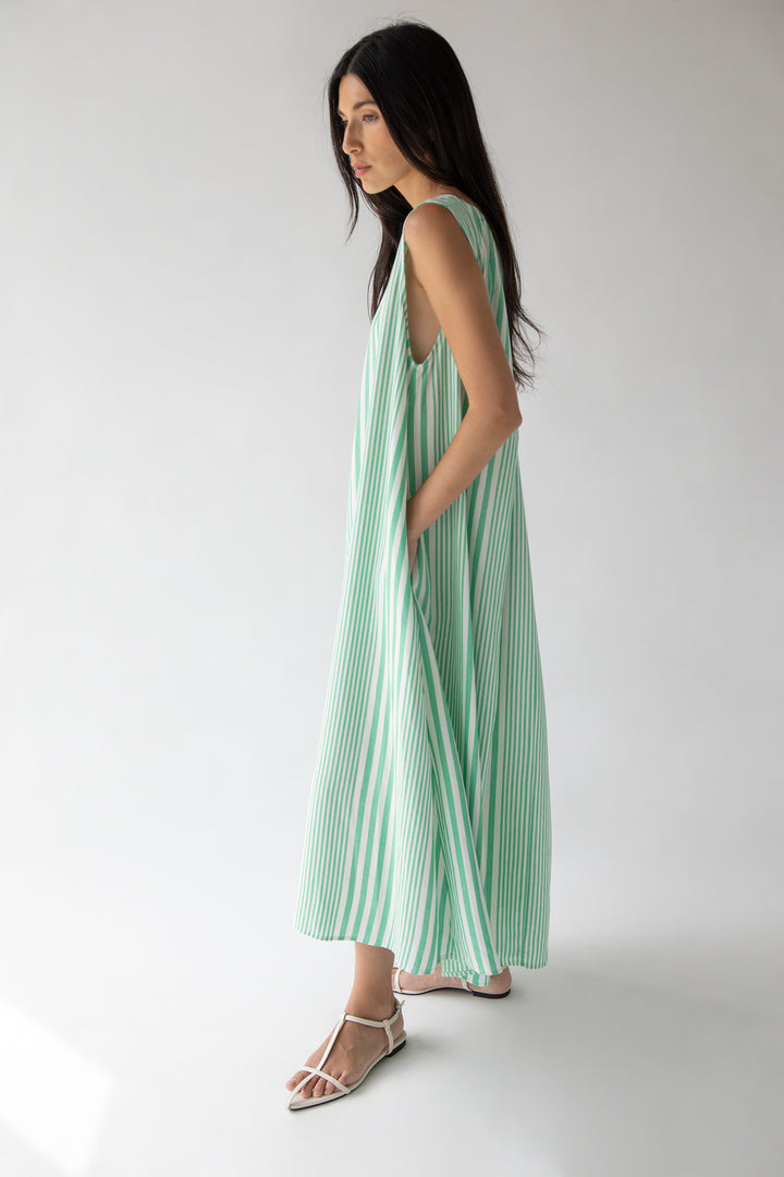 TANK STYLE STRIPED DRESS in Green — alternate angle