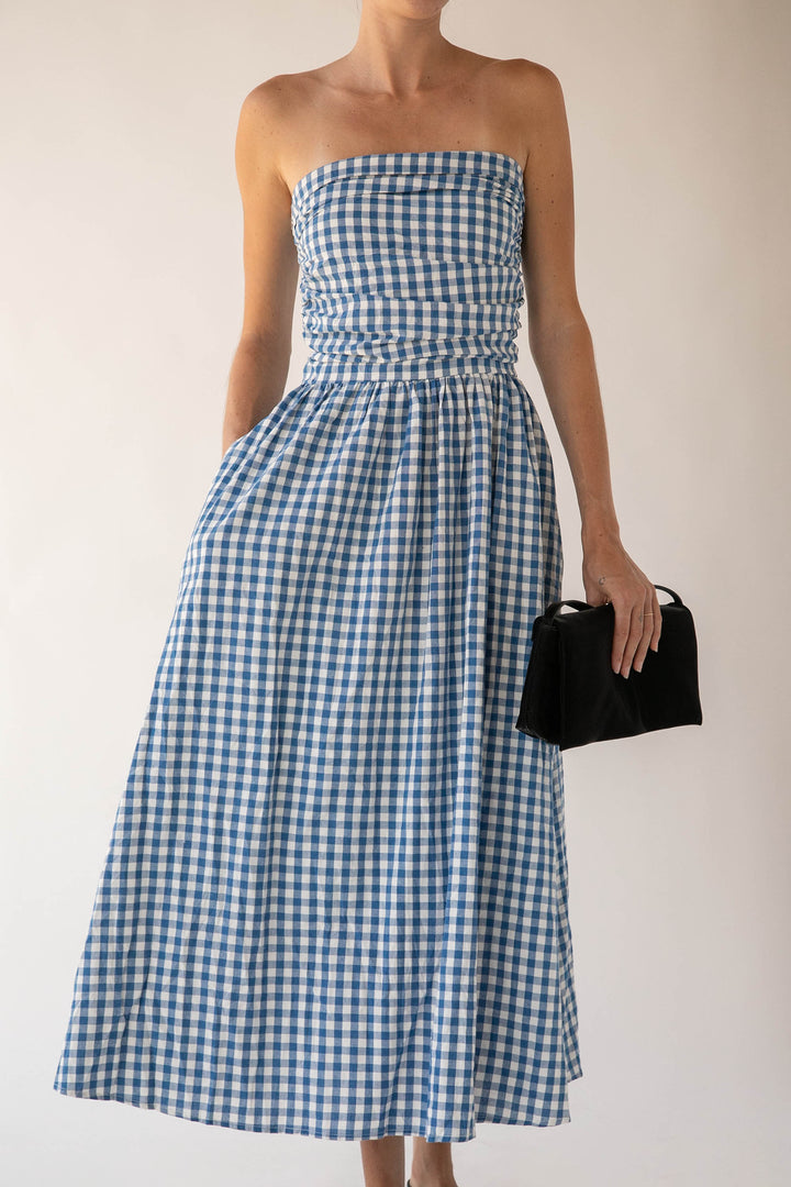 GINGHAM TUBE DRESS in Blue — alternate angle