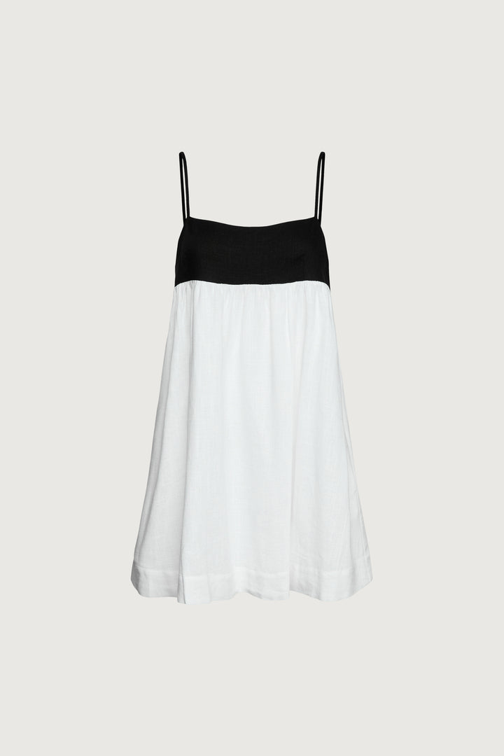 CONTRAST BABYDOLL MIDI DRESS in White Black — alternate angle