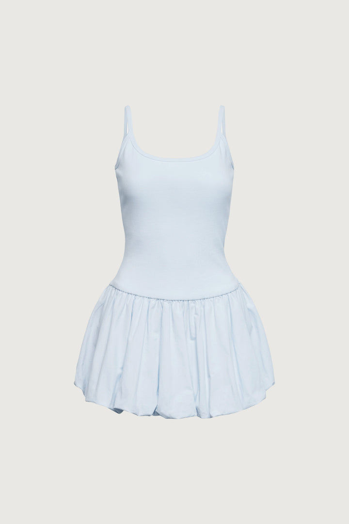 DROP WAIST BUBBLE HEM MINI DRESS in Ballad Blue — alternate angle